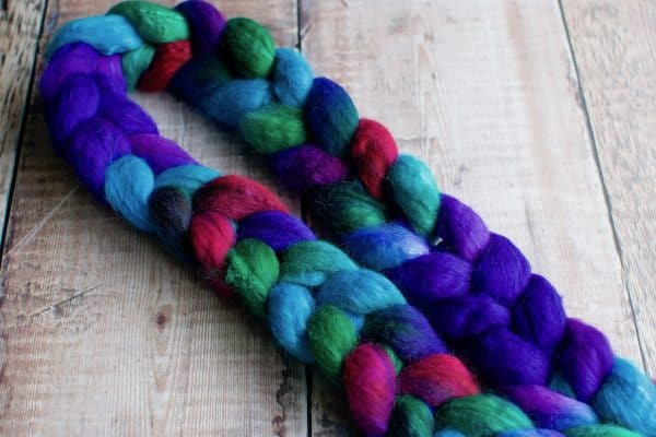blue green violet braided wool roving