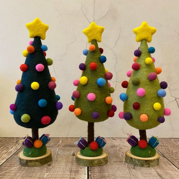 Mini Christmas trees made from needle felted wool