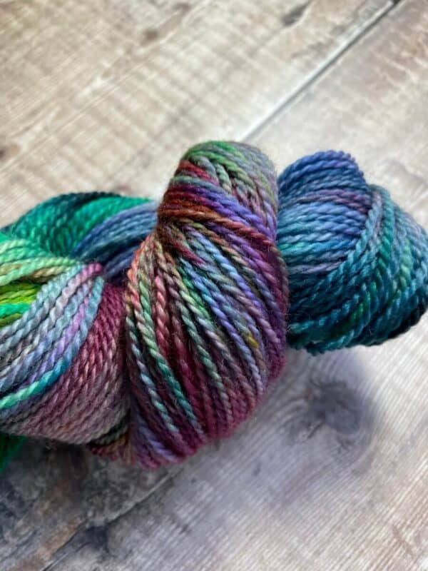 Detail of Sultry Rainbow jewel tone sock yarn